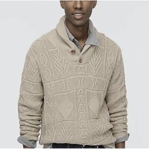 Wallace Barnes Shawl Collar Knit Sweater‎ Beige Organic Cotton Shawl Neck Mens S
